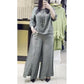 Set casual pentru femei – top cu mânecă trei sferturi și pantaloni largi cu nasturi