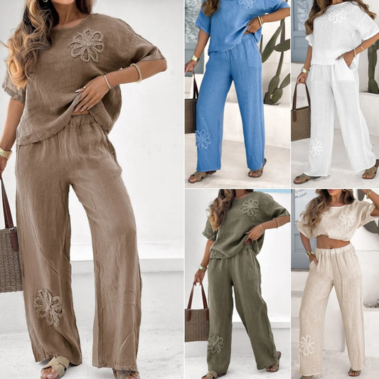 👗 Set casual pentru femei, 2 piese, cu croială lejeră și broderie elegantă