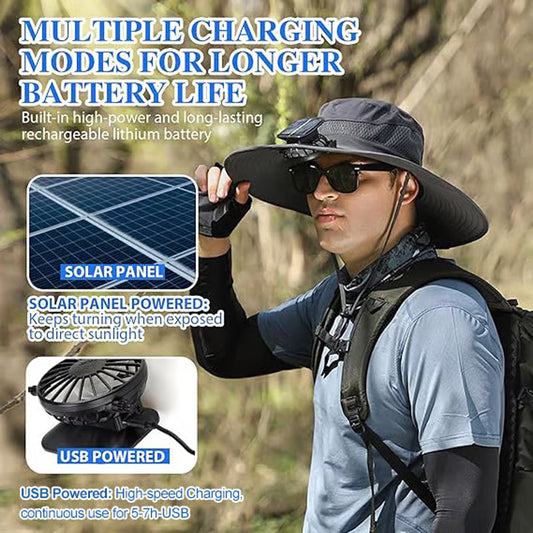 🧢  50% REDUCERE! ✨ Pălărie de soare cu ventilator solar  ☀️