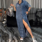 Rochie lungă casual pentru femei cu guler și nasturi