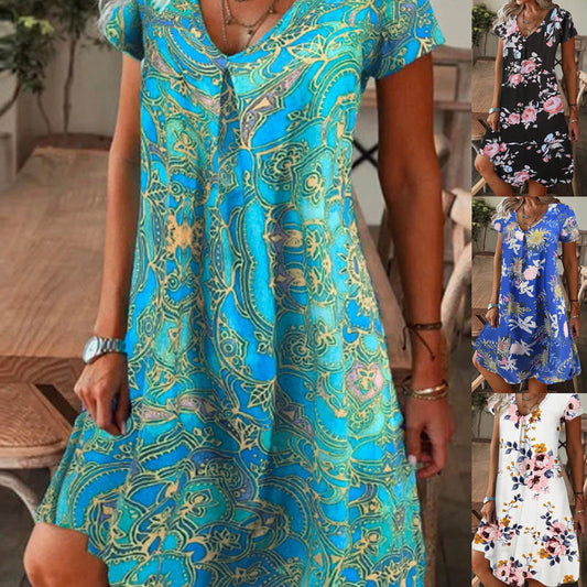 【M-3XL】🌺Rochie elegantă cu imprimare florală și gât în V