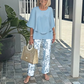 👗 Set pantaloni imprimați și top cu gât rotund