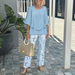 👗 Set pantaloni imprimați și top cu gât rotund