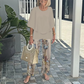 👗 Set pantaloni imprimați și top cu gât rotund