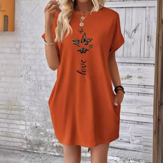 Mini rochie casual cu gât rotund