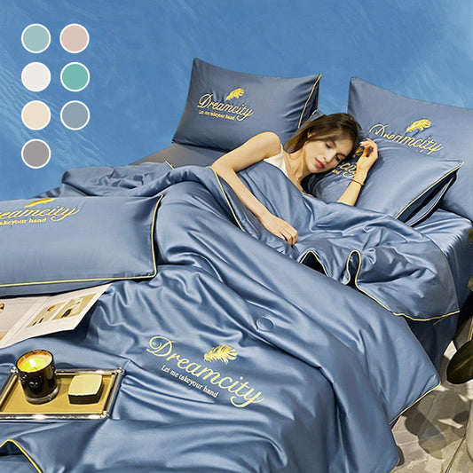 🌙 Set de pat din patru piese, proaspăt și confortabil — oferă o senzație de răcoare și un somn odihnitor 🛏️
