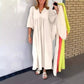 Rochie maxi cu bule și mâneci 3/4 cu decolteu în V