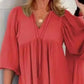 Rochie maxi cu bule și mâneci 3/4 cu decolteu în V