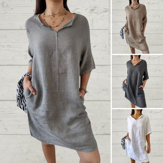 Rochie casual lejeră uni cu decolteu în V pentru femei