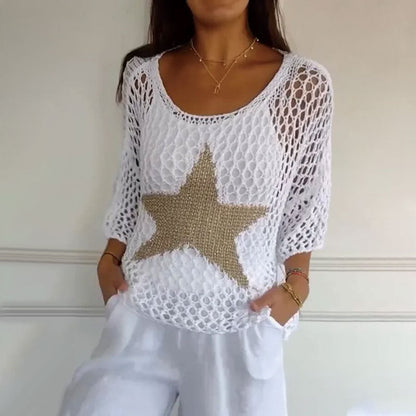 💥Top de modă pentru femei cu decolteu rotund din tricot cu nervuri