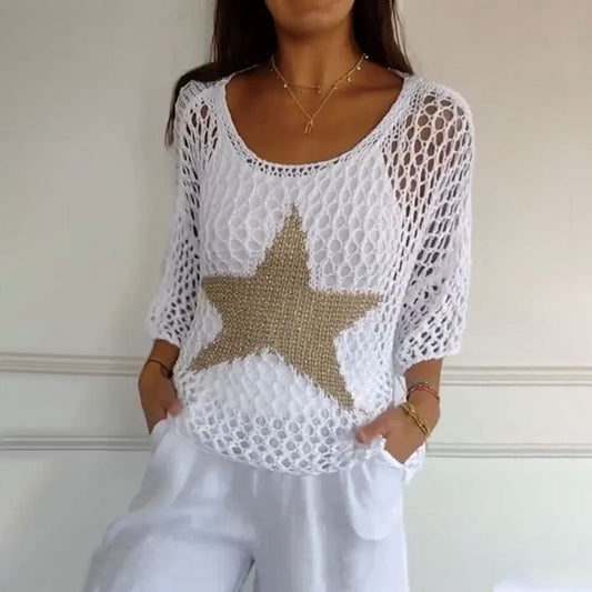 💥Top de modă pentru femei cu decolteu rotund din tricot cu nervuri