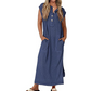 Rochie maxi Henley din tricot cu nervuri pentru femei
