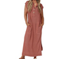 Rochie maxi Henley din tricot cu nervuri pentru femei