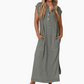 Rochie maxi Henley din tricot cu nervuri pentru femei