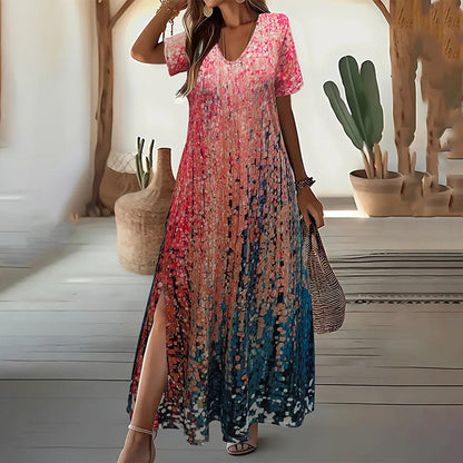 Rochie casual cu imprimeu floral și mâneci scurte pentru femei