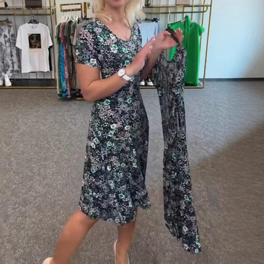 Rochie casual pentru femei, cu decolteu rotund și imprimeu floral