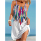 【S-4XL】🌈U-Neck colorat imprimat vrac scurt spaghete curea rochie