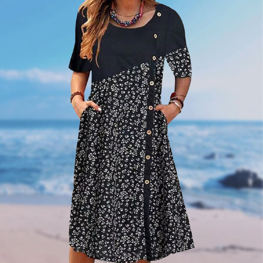 🌸【S-2XL】Femei Patchwork Vintage imprimate bumbac lenjerie rochie