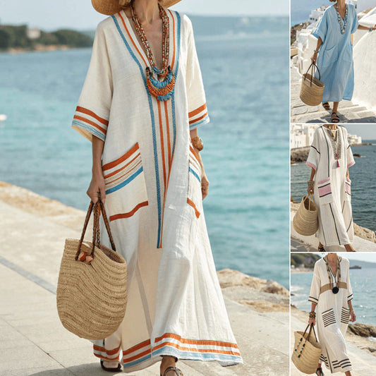 👗 Femeii vrac V-Neck Kaftan rochie lungă