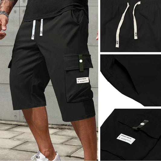 Pantaloni capri cargo pentru bărbați cu șnur