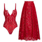 😍Set de două piese🩱Costum de baie sexy pentru femei cu fustă lungă de însoțire
