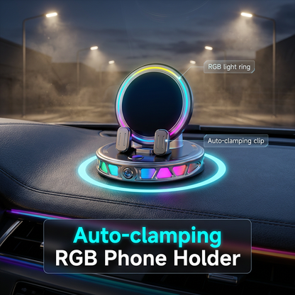📱 Suport RGB pentru telefon auto ✅ Fixare automată și încărcare wireless | Conducere sigură cu o singură mână 🚗