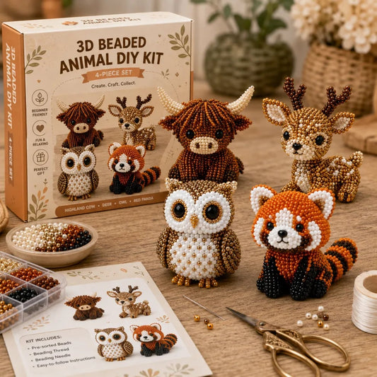 🏆Ofertă limitată: reducere de 49 %🧵✨Set de manualități cu animale 3D mici din mărgele
