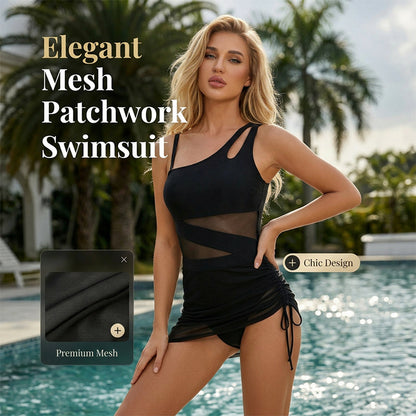 Costum de baie dintr-o singură piesă, cu plasă sexy și patchwork, pentru femei