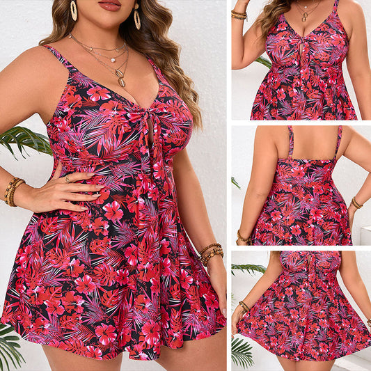 🌸👙 Costum de Baie Tip Rochie cu Imprimeu Floral, Dimensiuni Mari – Stil Elegant și Confort la Plajă