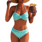 👙Női magas derekú fonott bikiniszett, bandeau stílusú fürdőruha