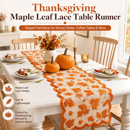 🍁 50% kedvezmény! 🍽️ Maple Leaf Lace asztalterítő-készlet – asztalfutó és szalvéták, őszi hangulat ✨